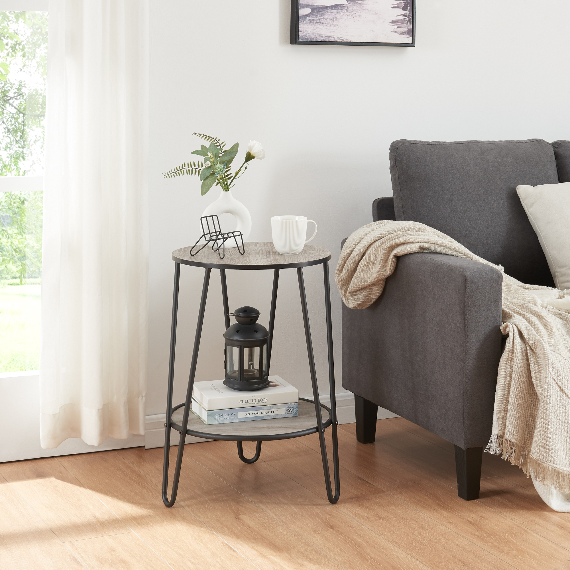 foto del prodotto tavolino da divano yl j rvi con 2 piani rotondi effetto rovere nero en.casa 