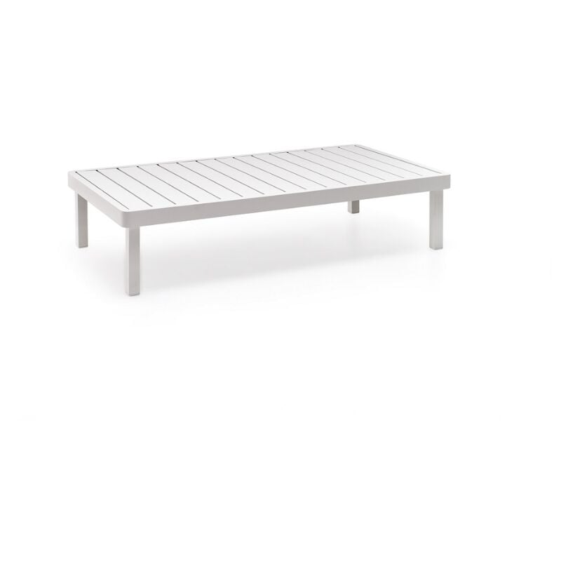 foto del prodotto tavolino da esterno barbados con struttura in alluminio verniciato a polvere di poliestere bianca l 120 x p 75 x h 36 cm klulk