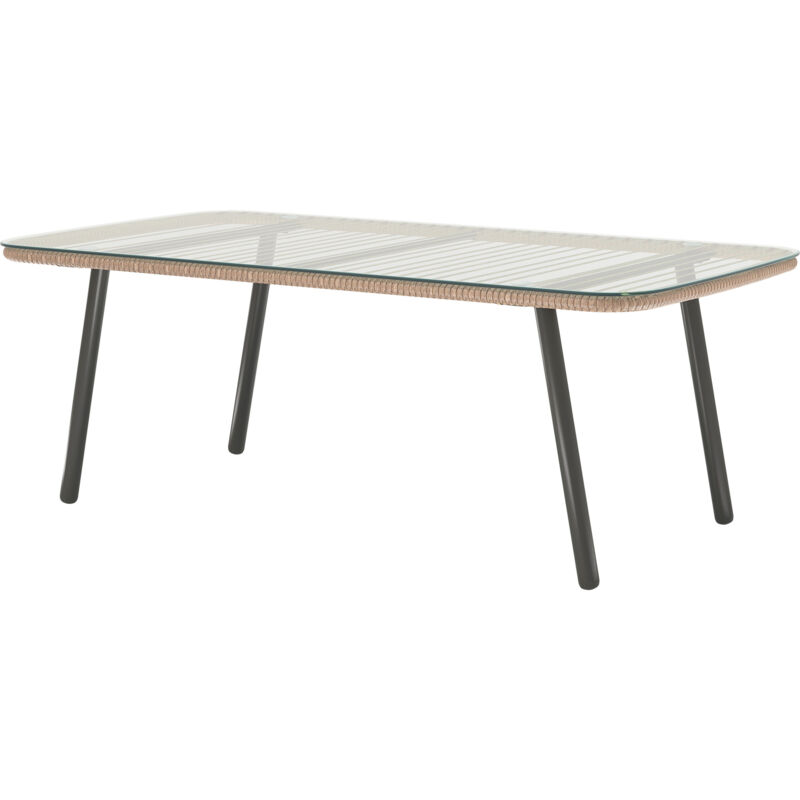 foto del prodotto tavolino da esterno in rattan pe e vetro 110x60x40 cm legno naturale outsunny