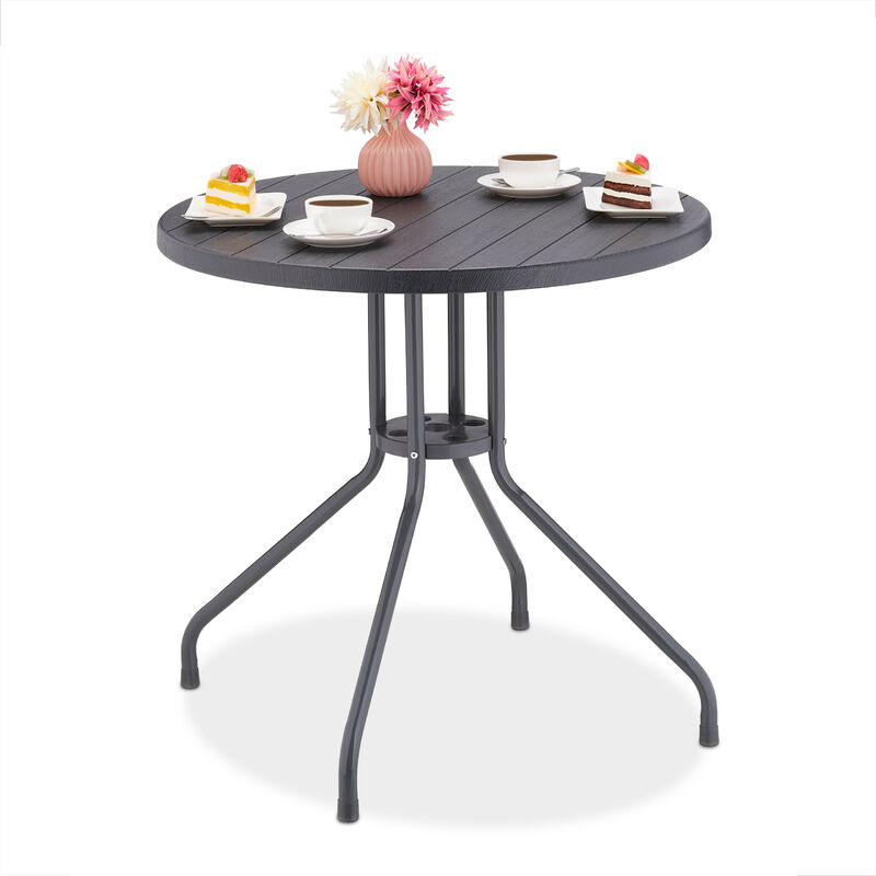 foto del prodotto tavolino da giardino, hx 75 x 80 cm, tavolo per balcone e terrazza, aspetto legno, plastica e acciaio, grigio relaxdays
