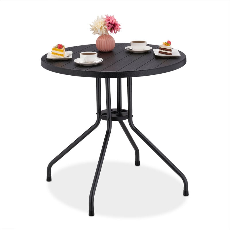 foto del prodotto tavolino da giardino, hx 75 x 80 cm, tavolo per balcone e terrazza, aspetto legno, plastica e acciaio, nero relaxdays