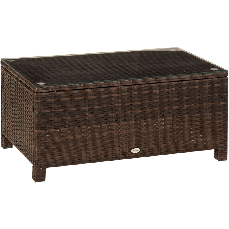 foto del prodotto tavolino da giardino in rattan sintetico con piano in vetro temperato marrone 85x50x39 cm