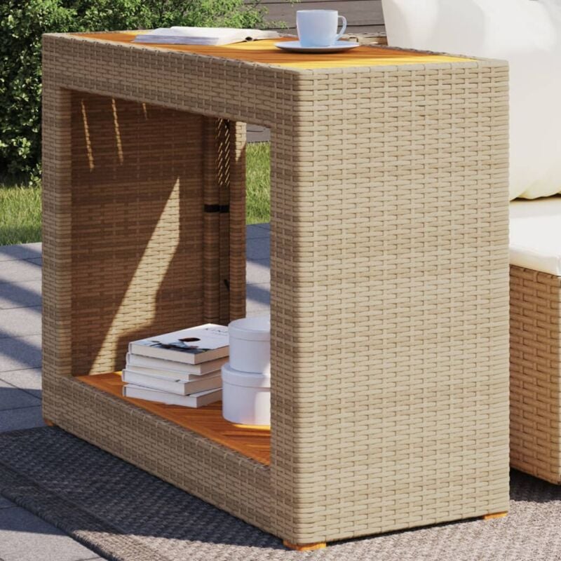 foto del prodotto tavolino da giardino piano legno beige 100x40x75 cm polyrattan vidaxl