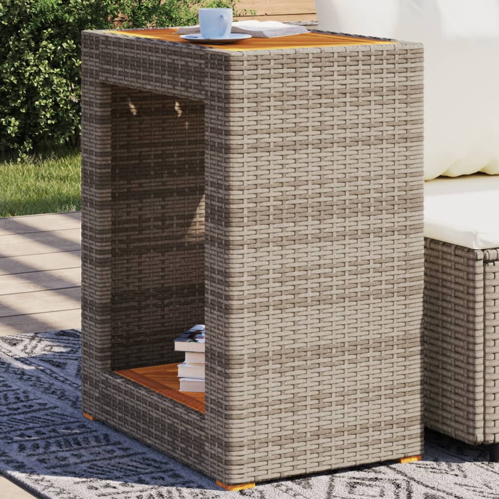 foto del prodotto tavolino da giardino piano legno grigio 60x40x75 cm polyrattancod mxl 89014
