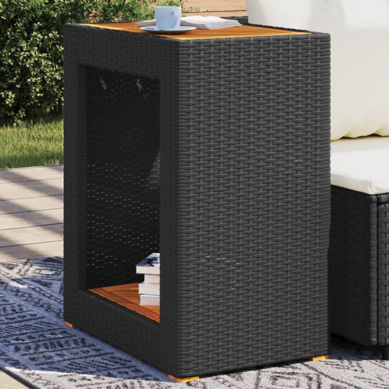 foto del prodotto tavolino da giardino piano legno nero 60x40x75 cm polyrattan