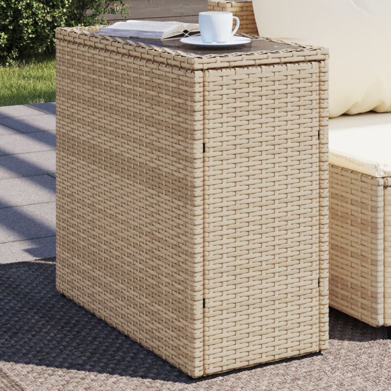 foto del prodotto tavolino da giardino piano vetro beige 58x27,5x55 cm polyrattan vidaxl