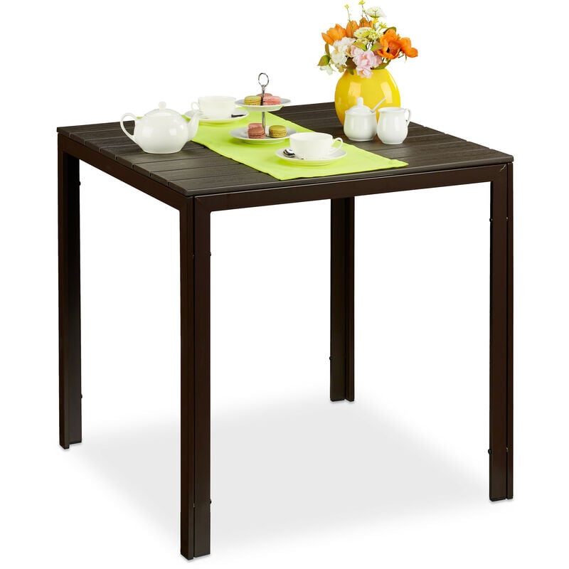 foto del prodotto tavolino da giardino, quadrato, aspetto legno, balcone, terrazza, esterni, hlp 74,5x77,5x77,5 cm, marrone relaxdays