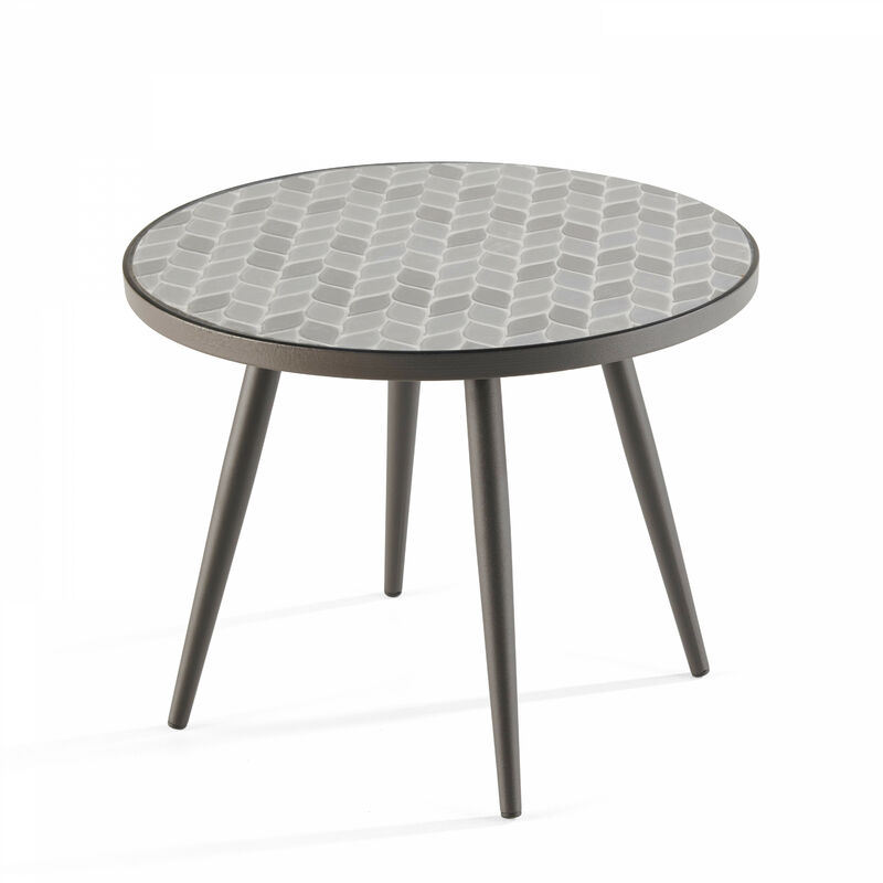 foto del prodotto tavolino da giardino rotondo in acciaio nero con piano in ceramica tivoli
