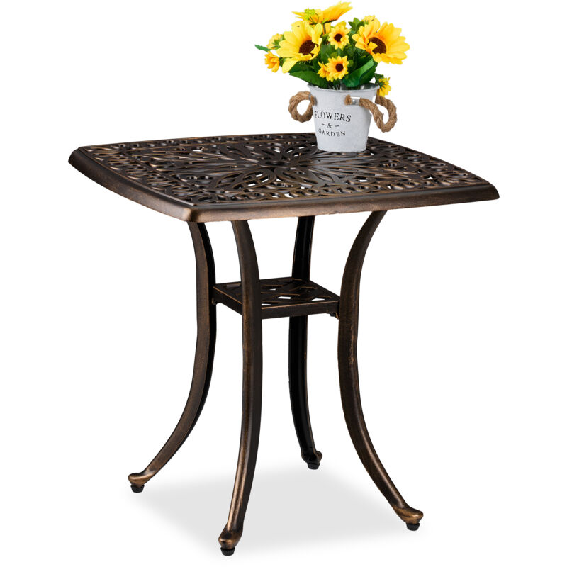 foto del prodotto tavolino da giardino, tavolo quadrato da balcone, 53x53,5x53,5 cm, mobile in alluminio da esterno, nero bronzo relaxdays