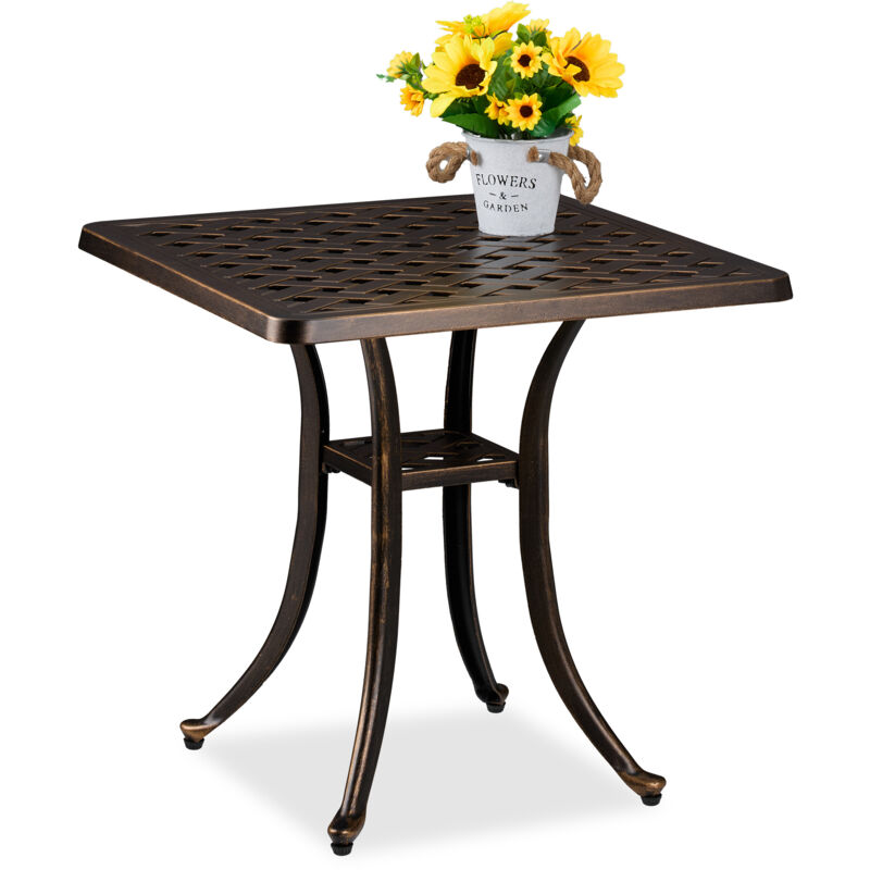 foto del prodotto tavolino da giardino, tavolo quadrato da balcone, hlp 53x54x54 cm, mobile in alluminio da esterno, nero bronzo relaxdays