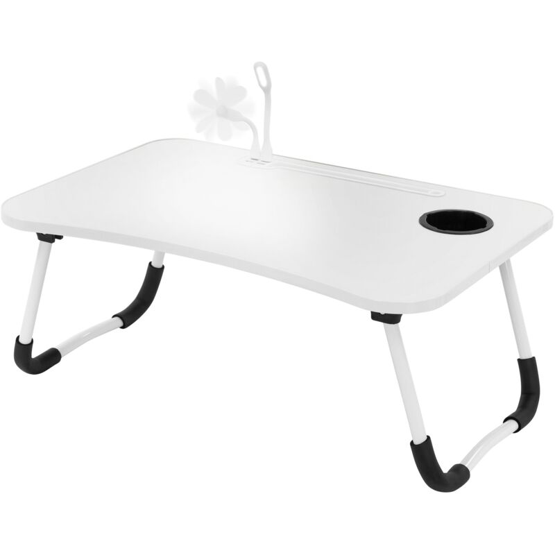 foto del prodotto tavolino da letto bianco 60x40 cm tavolo pieghevole per laptop da divano scrivania portatile per notebook con 4 porte di ricarica usb piccola lampada