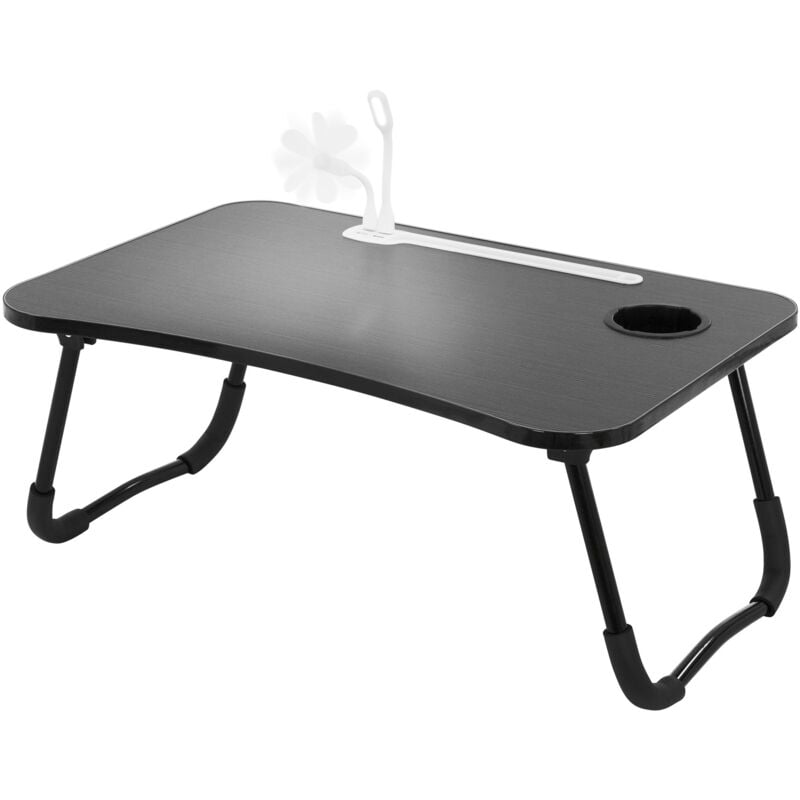 foto del prodotto tavolino da letto nero 60x40 cm tavolo pieghevole per laptop da divano scrivania portatile per notebook con 4 porte di ricarica usb piccola lampada
