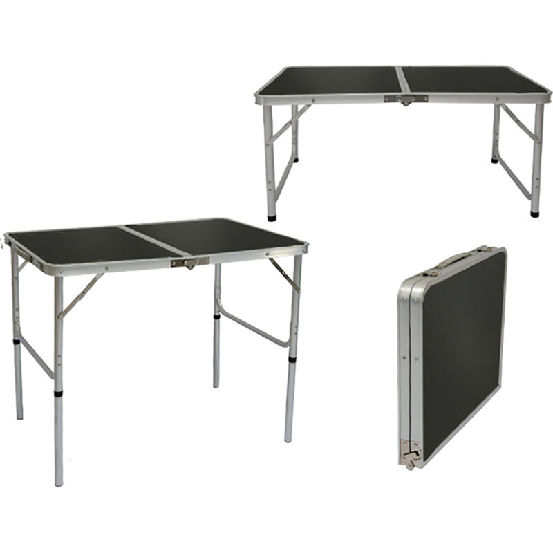 foto del prodotto tavolino da pic nic 90x60x70cm tavolo da campeggio in alluminio altezza regolabile pieghevole formato valigia grigio scuro amanka