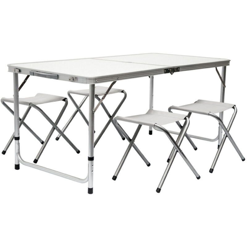 foto del prodotto tavolino da pic nic incl 4 sgabelli tavolo da campeggio 120x60x70cm altezza regolabile pieghevole formato valigia grigio chiaro amanka