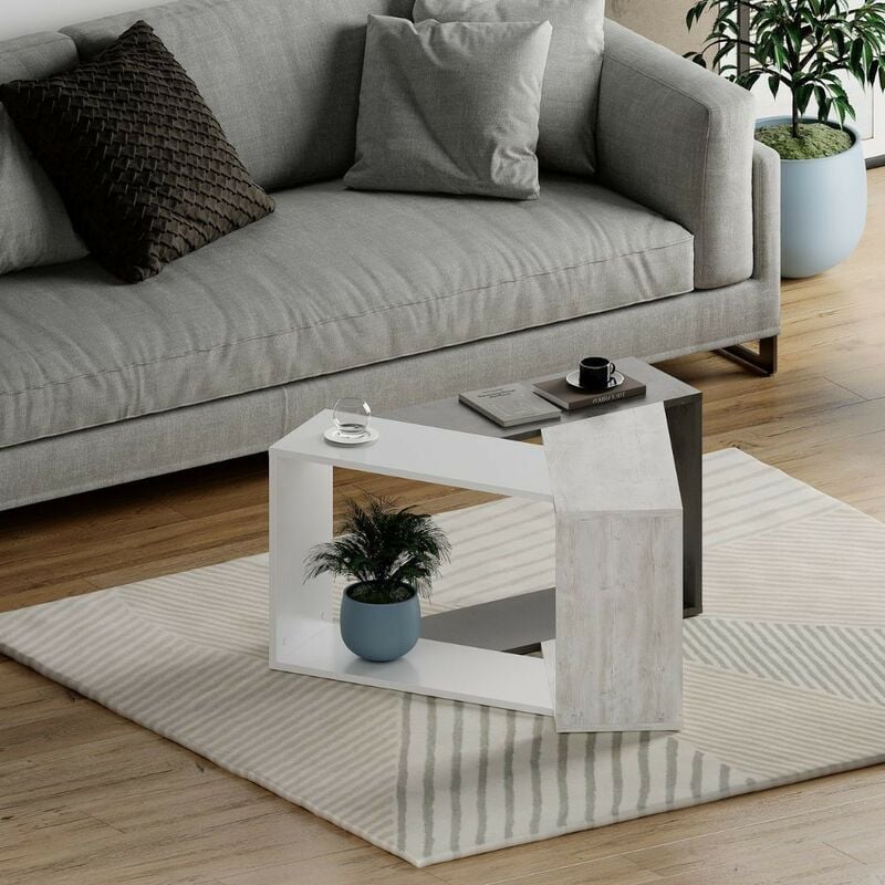 foto del prodotto tavolino da salotto 100x52h cm in legno colore cemento, bianco e bianco vintage trio