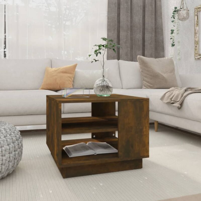 foto del prodotto tavolino da salotto 55x55x43 cm con 2 ripiani inferiori elegante vari colori colore rovere fumo
