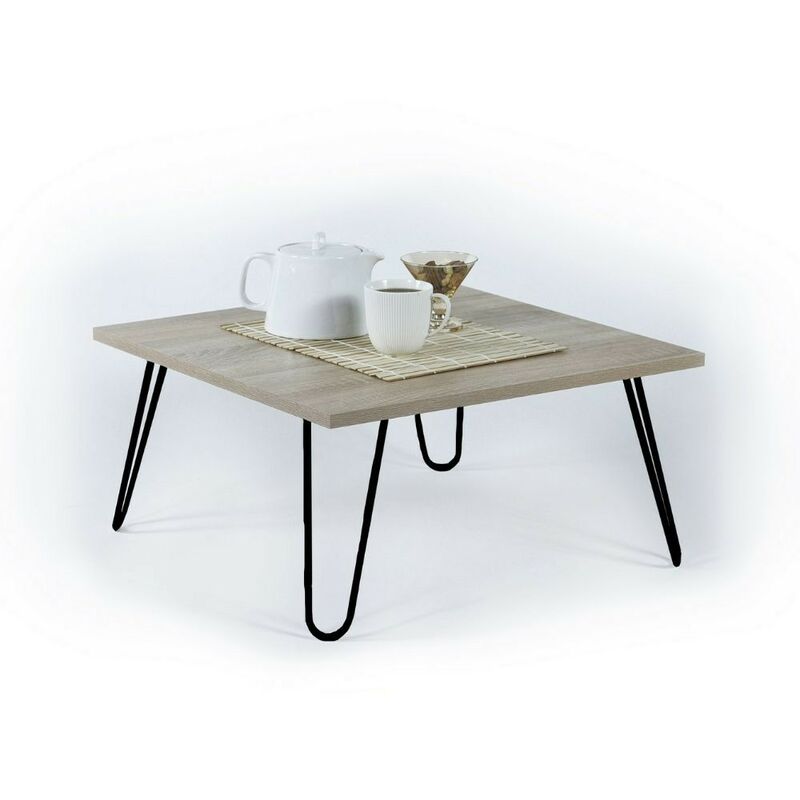 foto del prodotto tavolino da salotto 60x60 cm con piano in legno colore rovere e struttura in metallo ilia