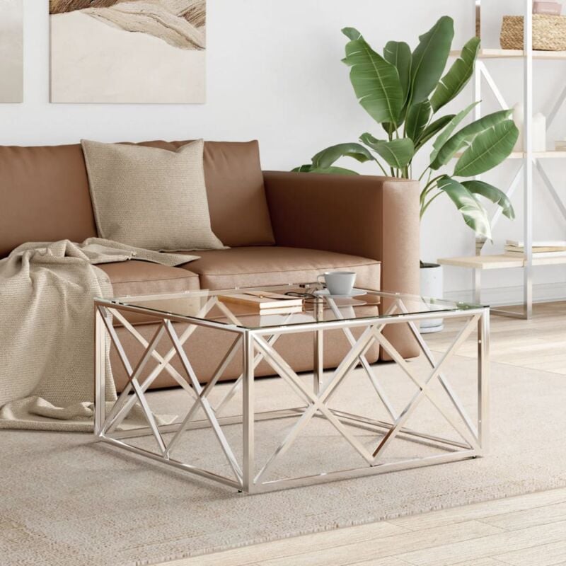 foto del prodotto tavolino da salotto 80x80x40 cm in acciaio inox e vetro