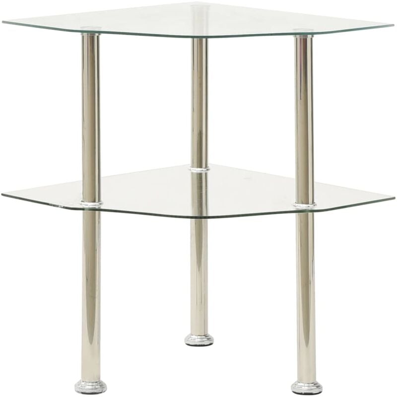 foto del prodotto tavolino da salotto a 2 livelli,tavolo console,tavolino da caff ,tavolo basso trasparente 38x38x50 cm in vetro temperato bn64740