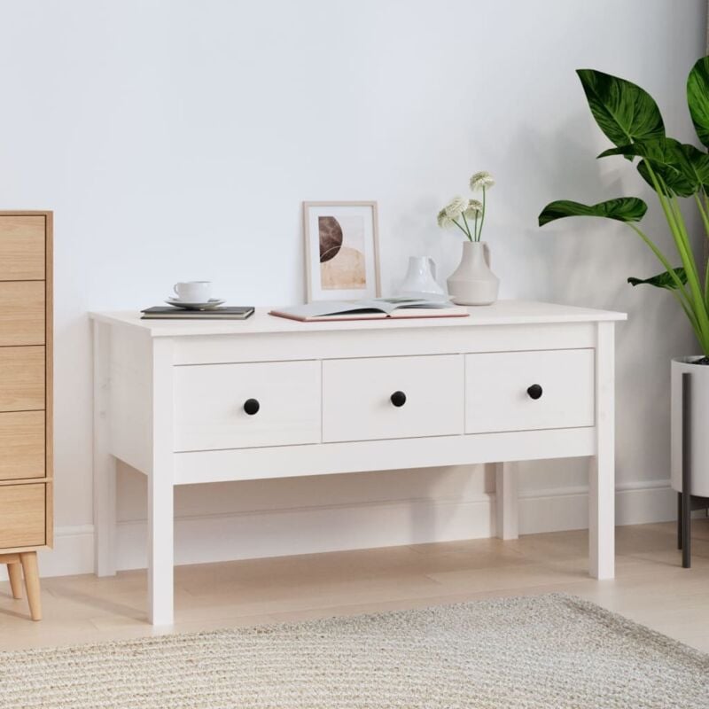 foto del prodotto tavolino da salotto bianco 102x49x55 cm legno massello di pino vidaxl