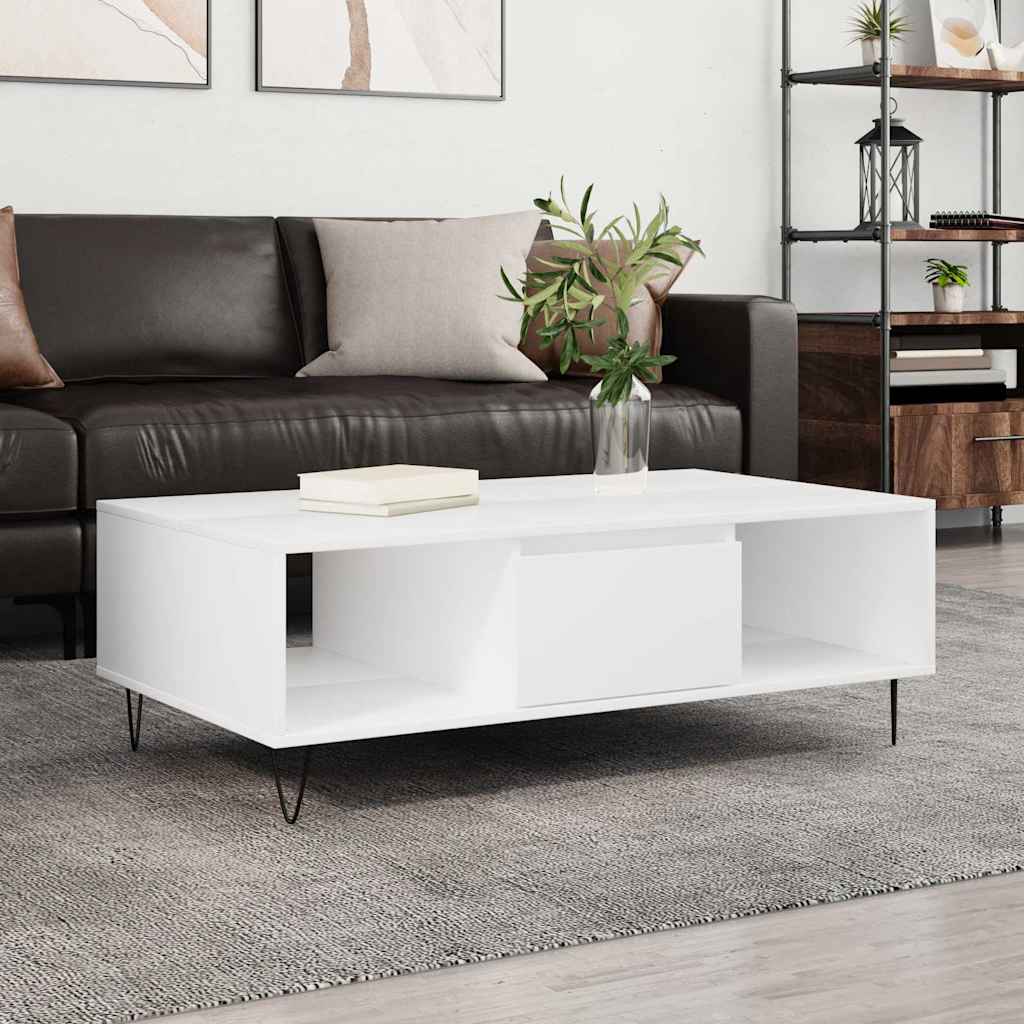 foto del prodotto tavolino da salotto bianco 104x60x35 cm in legno multistrato
