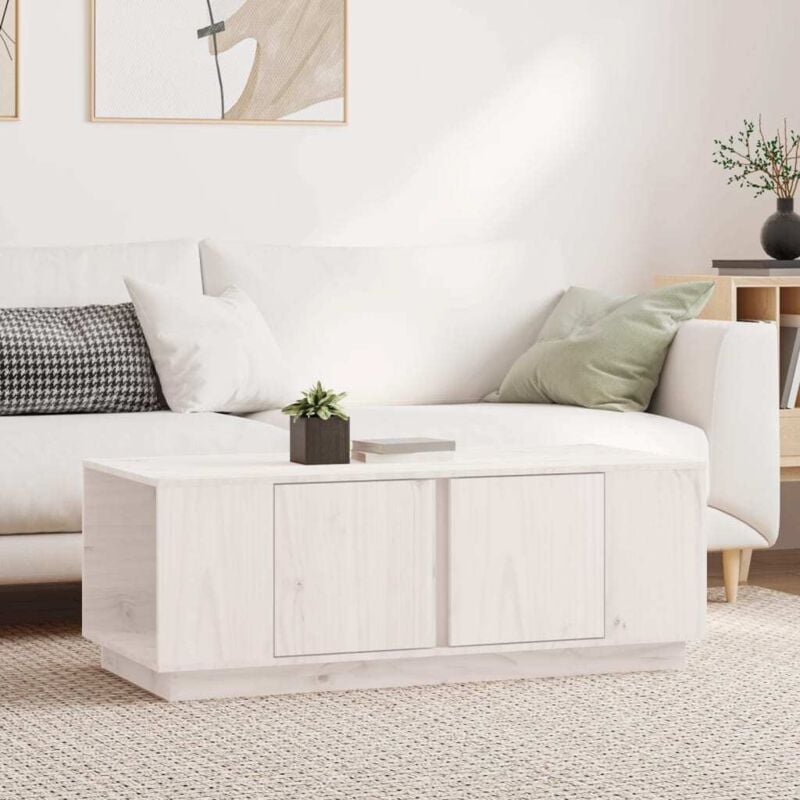 foto del prodotto tavolino da salotto bianco 110x50x40 cm legno massello di pino cod mxl 27054