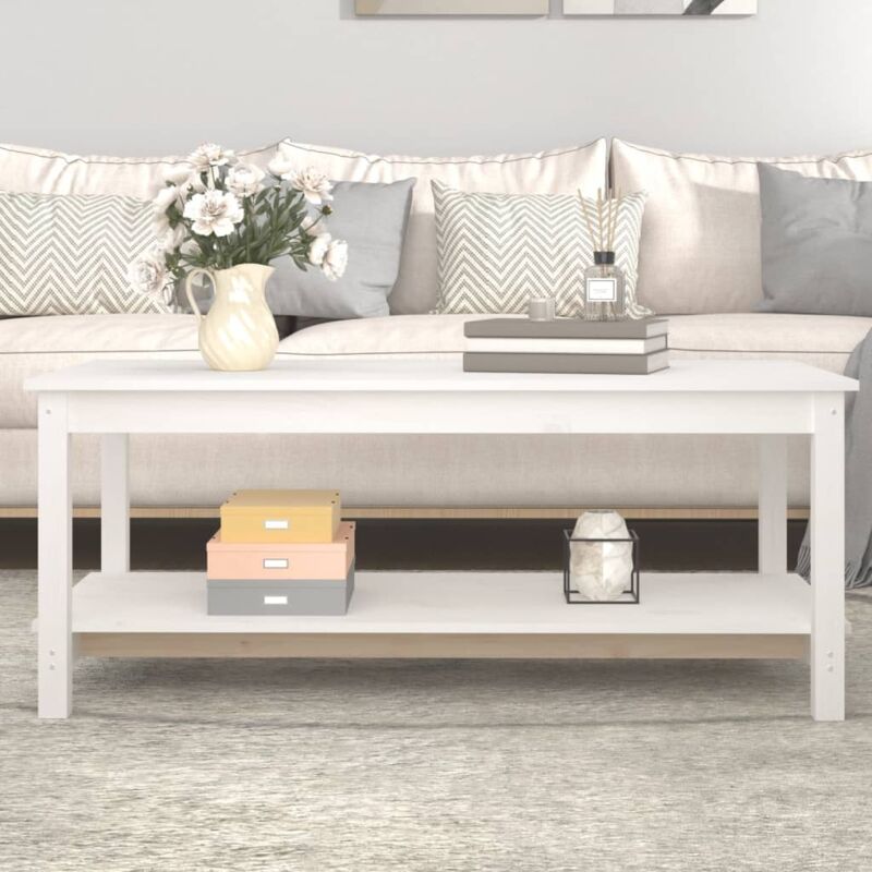 foto del prodotto tavolino da salotto bianco 110x55x45 cm legno massello di pino vidaxl
