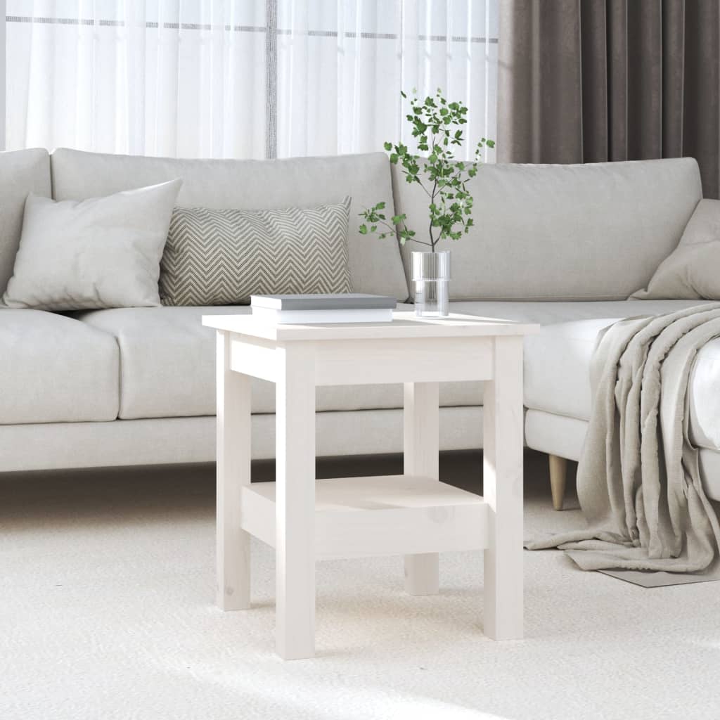 foto del prodotto tavolino da salotto bianco 35x35x40 cm legno massello di pino