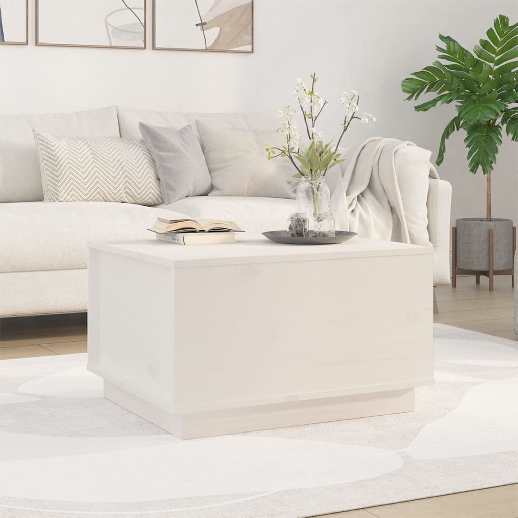 foto del prodotto tavolino da salotto bianco 60x50x35 cm legno massello di pino