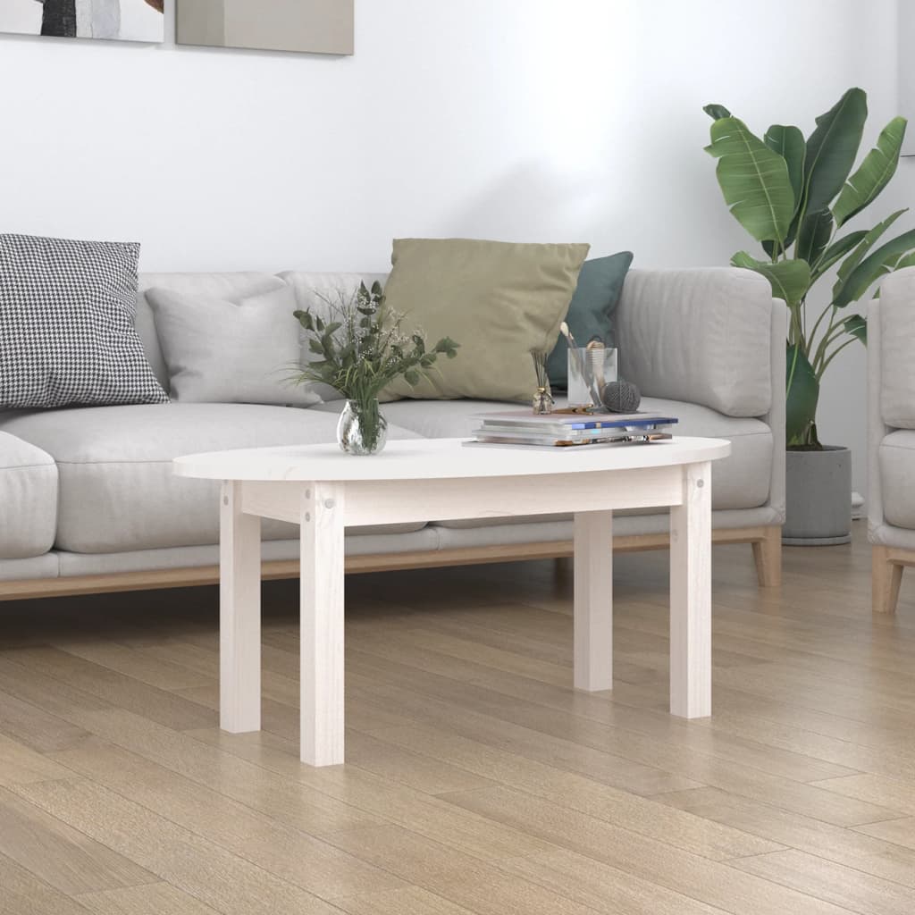 foto del prodotto tavolino da salotto bianco 80x40x35 cm legno massello di pino cod mxl 5552