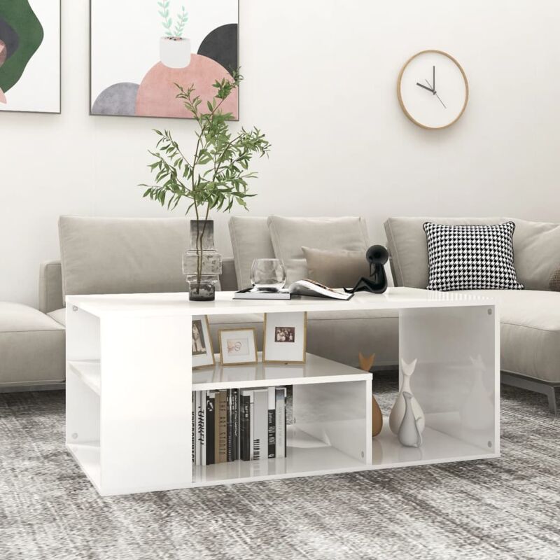 foto del prodotto tavolino da salotto bianco lucido 100x50x40cm legno multistrato vidaxl
