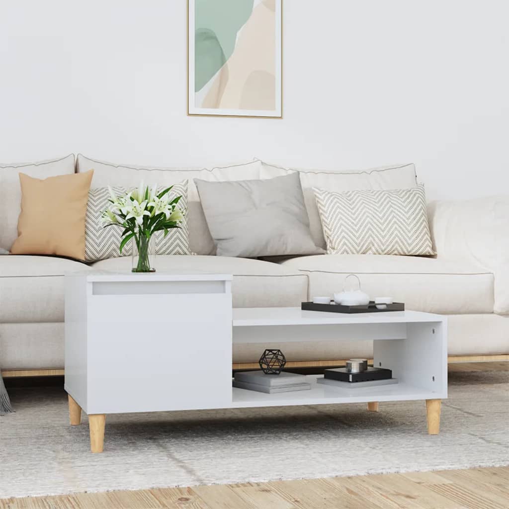 foto del prodotto tavolino da salotto bianco lucido 100x50x45cm legno multistrato cod mxl 10136