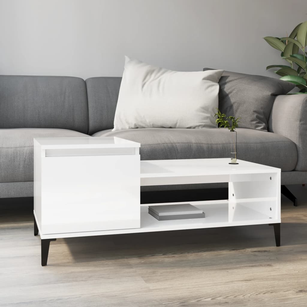 foto del prodotto tavolino da salotto bianco lucido 100x50x45cm legno multistrato cod mxl 23488