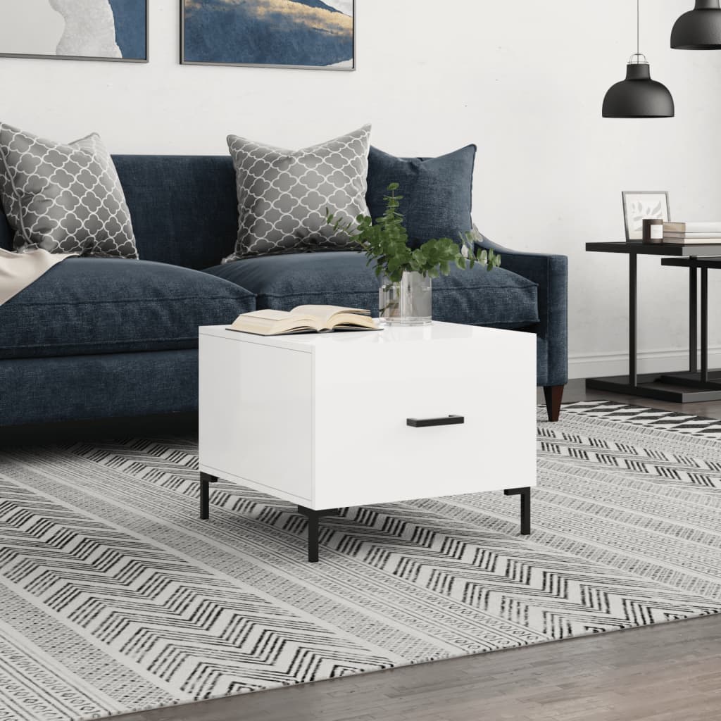 foto del prodotto tavolino da salotto bianco lucido 50x50x40 cm legno multistratocod mxl 128371
