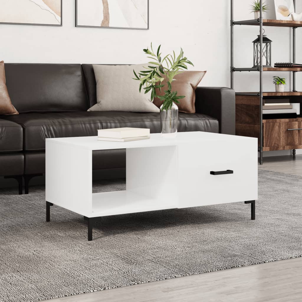 foto del prodotto tavolino da salotto bianco lucido 90x50x40 cm legno multistrato