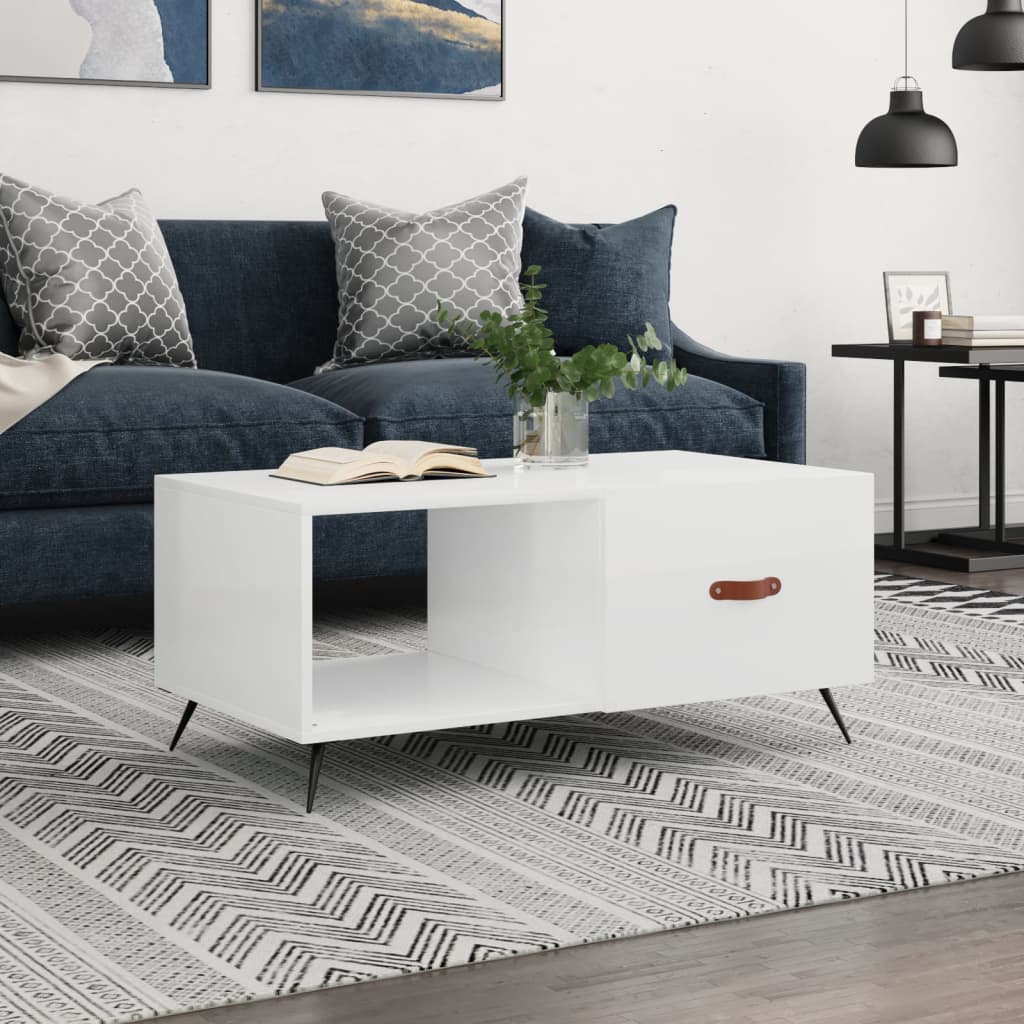 foto del prodotto tavolino da salotto bianco lucido 90x50x40 cm legno multistratocod mxl 103475