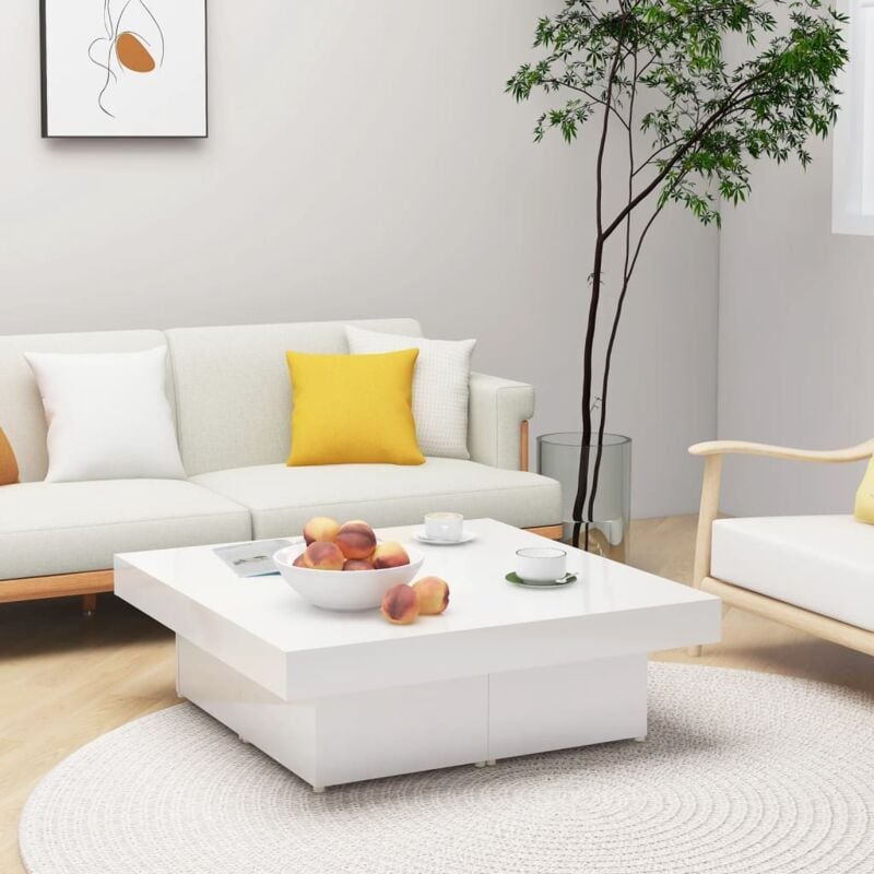 foto del prodotto tavolino da salotto bianco lucido 90x90x28 cm legno multistrato vidaxl