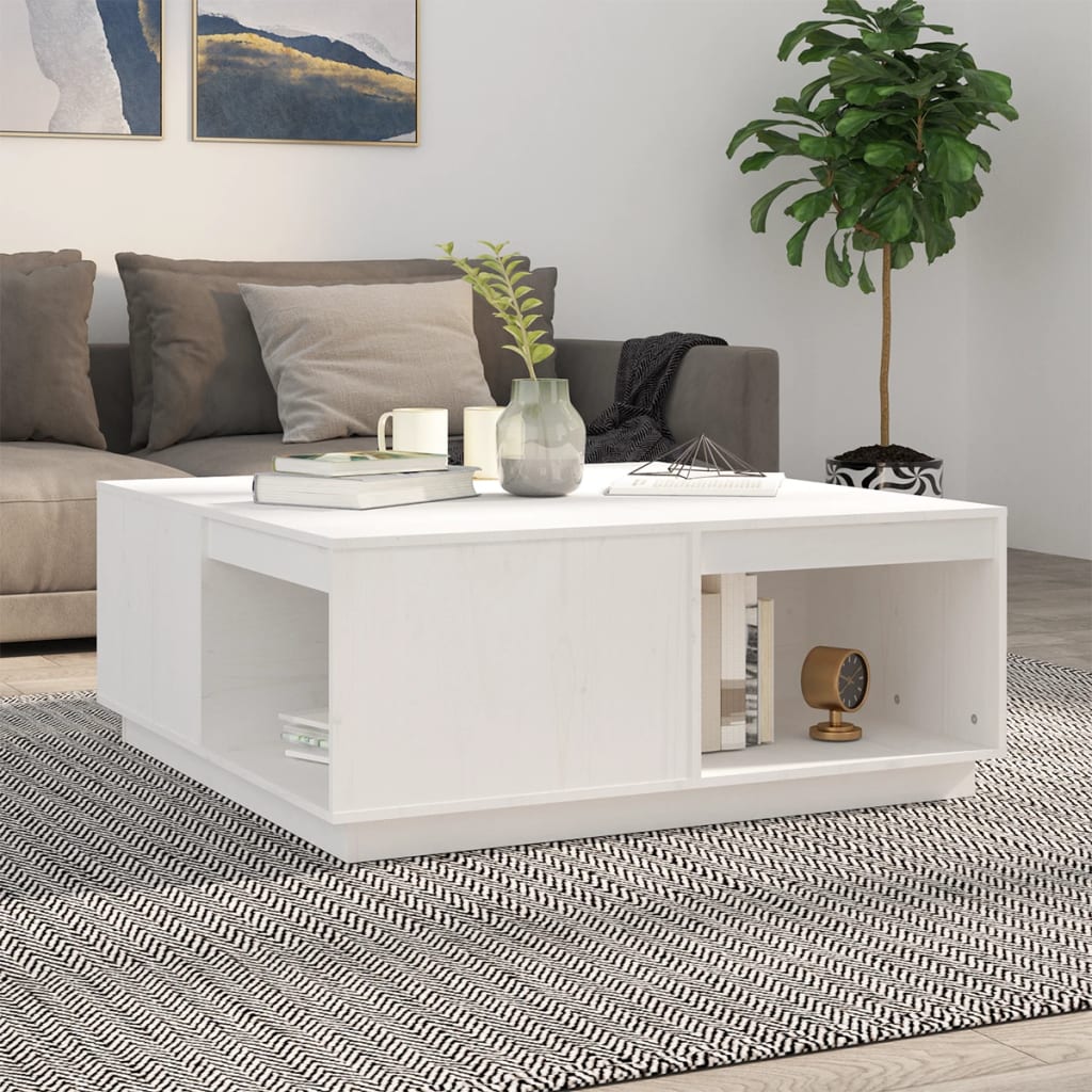 foto del prodotto tavolino da salotto bianco100x101x40,5cm legno massello di pinocod mxl 127148