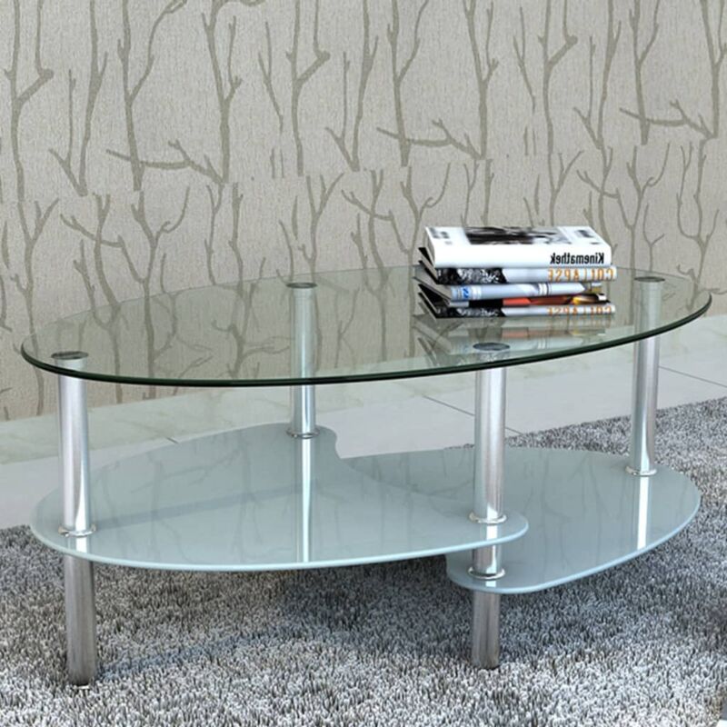foto del prodotto tavolino da salotto caff soggiorno moderno piani in vetro 90x43x45 cm bicolore coloreprincipale bianco