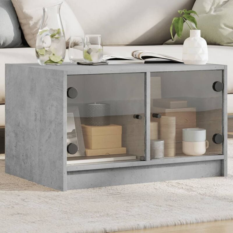 foto del prodotto tavolino da salotto con ante in vetro grigio cemento 68x50x42cm vidaxl