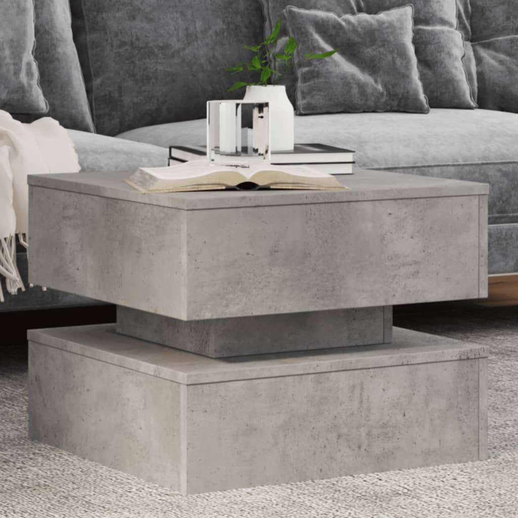 foto del prodotto tavolino da salotto con luci led grigio cemento 50x50x40 cm