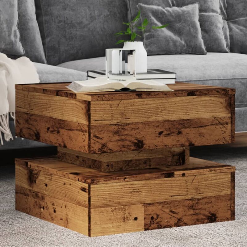 foto del prodotto tavolino da salotto con luci led legno antico 50x50x40 cm vidaxl