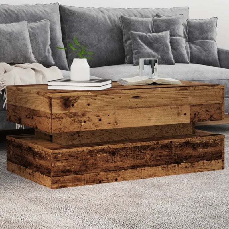 foto del prodotto tavolino da salotto con luci led legno antico 90x50x40 cm vidaxl