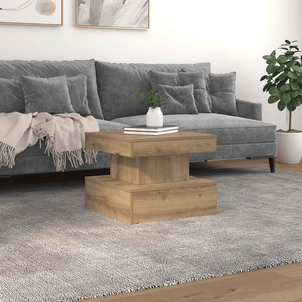 foto del prodotto tavolino da salotto con luci led rovere artigianale 50x50x40 cm