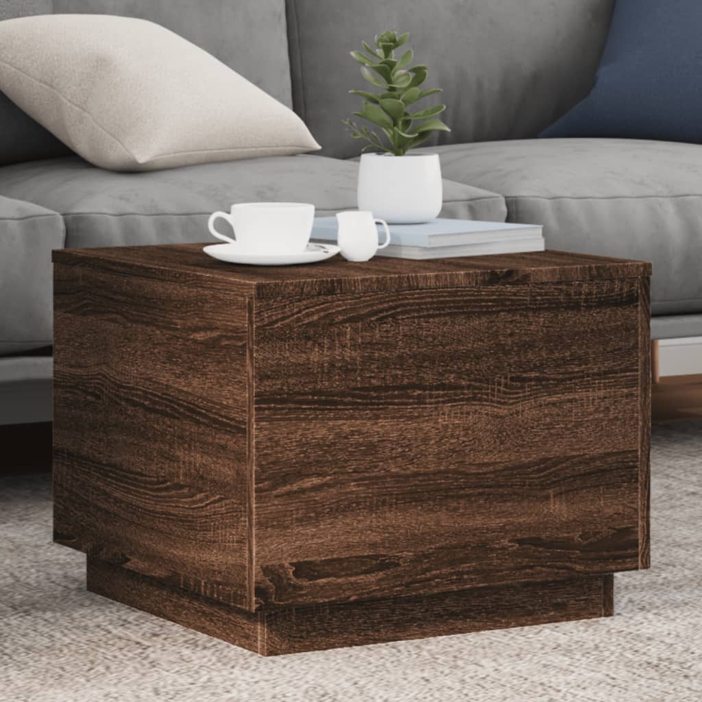 foto del prodotto tavolino da salotto con luci led rovere marrone 50x50x40 cm