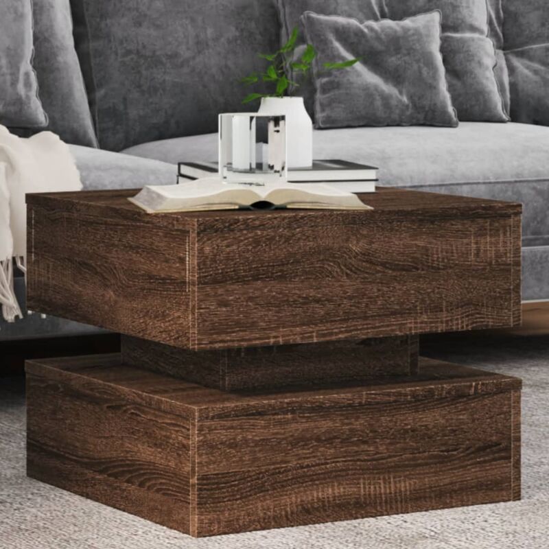 foto del prodotto tavolino da salotto con luci led rovere marrone 50x50x40 cm vidaxl