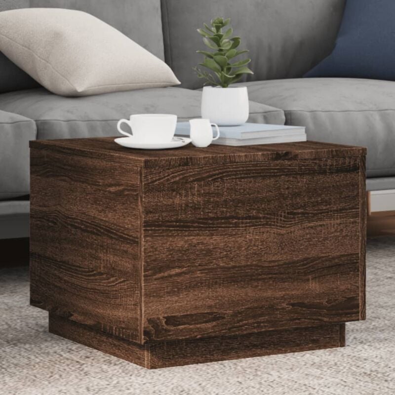 foto del prodotto tavolino da salotto con luci led rovere marrone 50x50x40 cm vidaxl