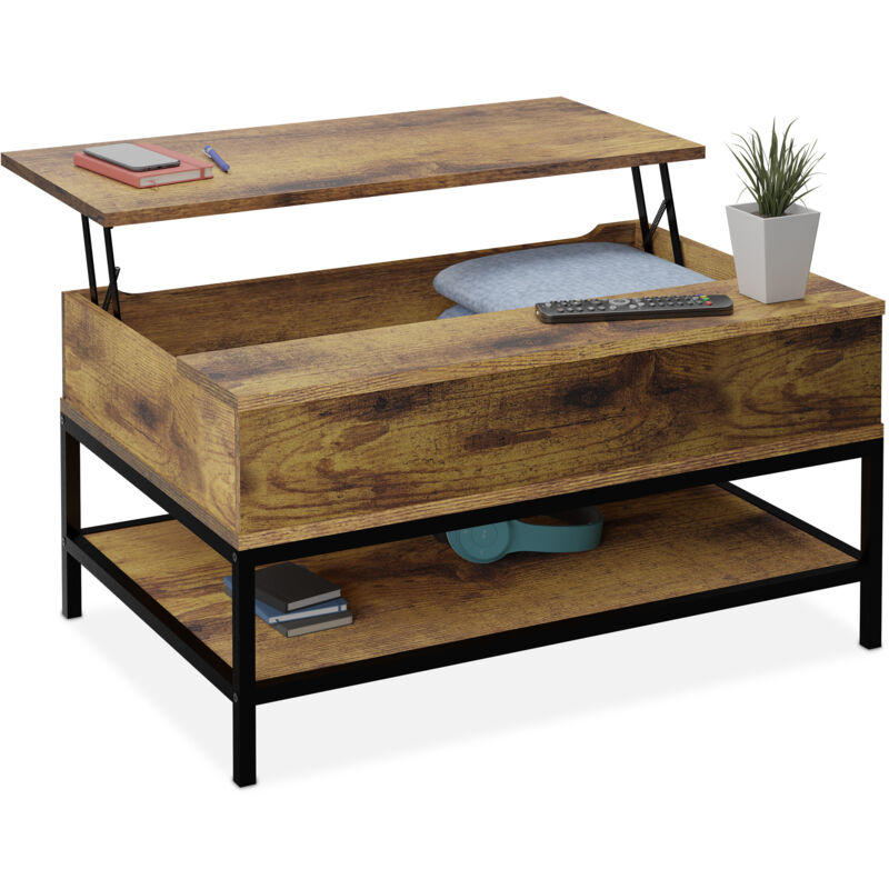 foto del prodotto tavolino da salotto contenitore, tavolo basso caff , scomparto portaoggetti, hlp 45,5x90x60 cm, marrone nero relaxdays