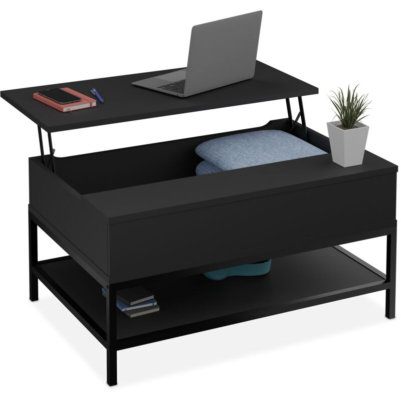 foto del prodotto tavolino da salotto contenitore, tavolo basso da caff con scomparto portaoggetti, hlp 45,5x90x60 cm, nero relaxdays