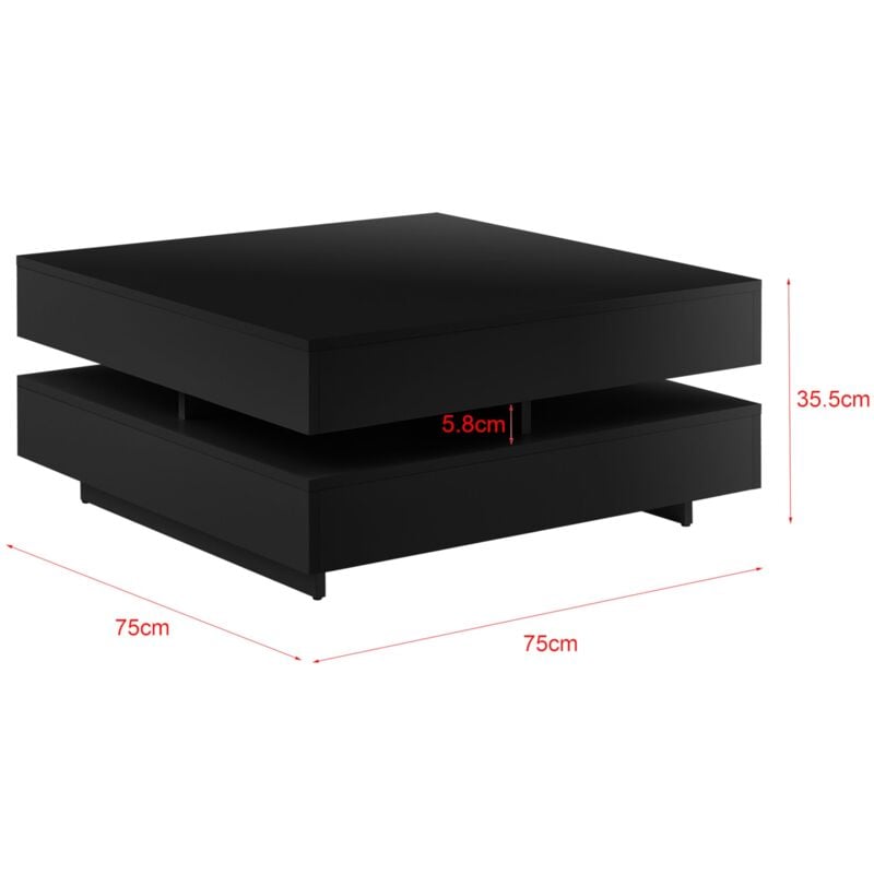 foto del prodotto tavolino da salotto elegante e di stile con 4 vani portaoggetti 75 x 75 x 35,5 cm truciolato melaminico 15 mm nero 030006142